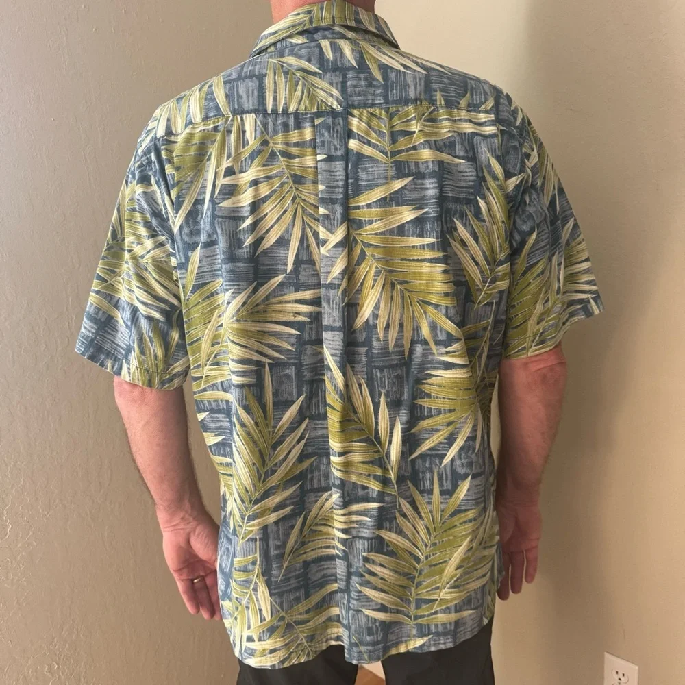 ONO & COMPANY By Liberty House Vintage Aloha Hawaiian Shirt Blue & Green Palm XL - Picture 8 of 16